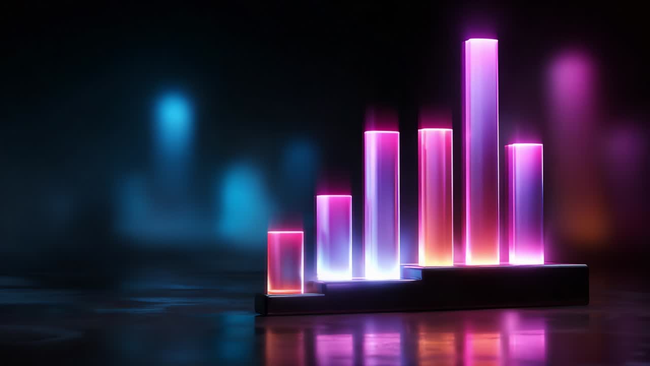 Stunning Visualization of Data: A Meticulously Crafted Neon Bar Graph Surrounded by an Enigmatic Atmosphere Enhancing the Representations of Growth and Trends with Colorful Illumination