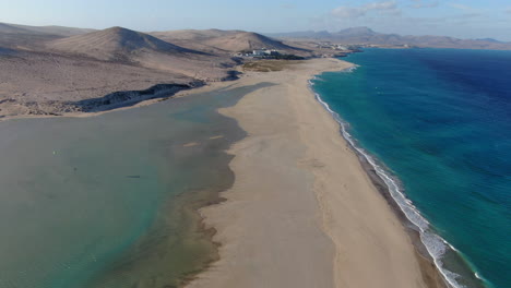 fantastic aerial shot of sotavento beach on the island of fuerventura