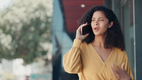 phone call, talking and business woman in city