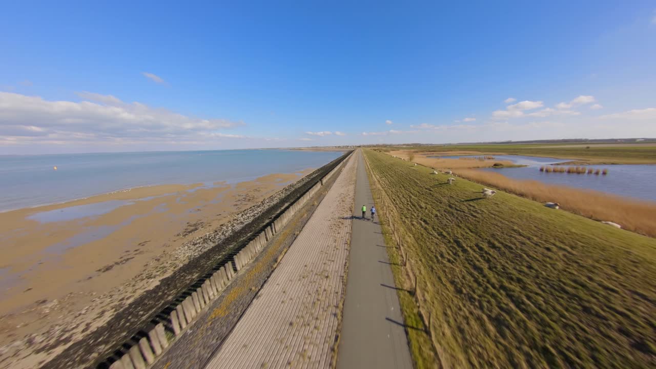 Drone shot of the stunningly beautiful estuary of Oosterschelde,Zeeland in the Netherlands