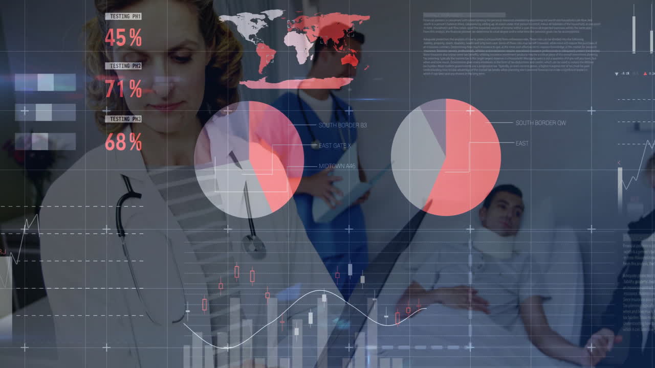 Animation of financial data processing over diverse doctors and male patient