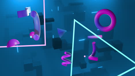 animación de triángulos y formas abstractas que se mueven sobre un fondo azul