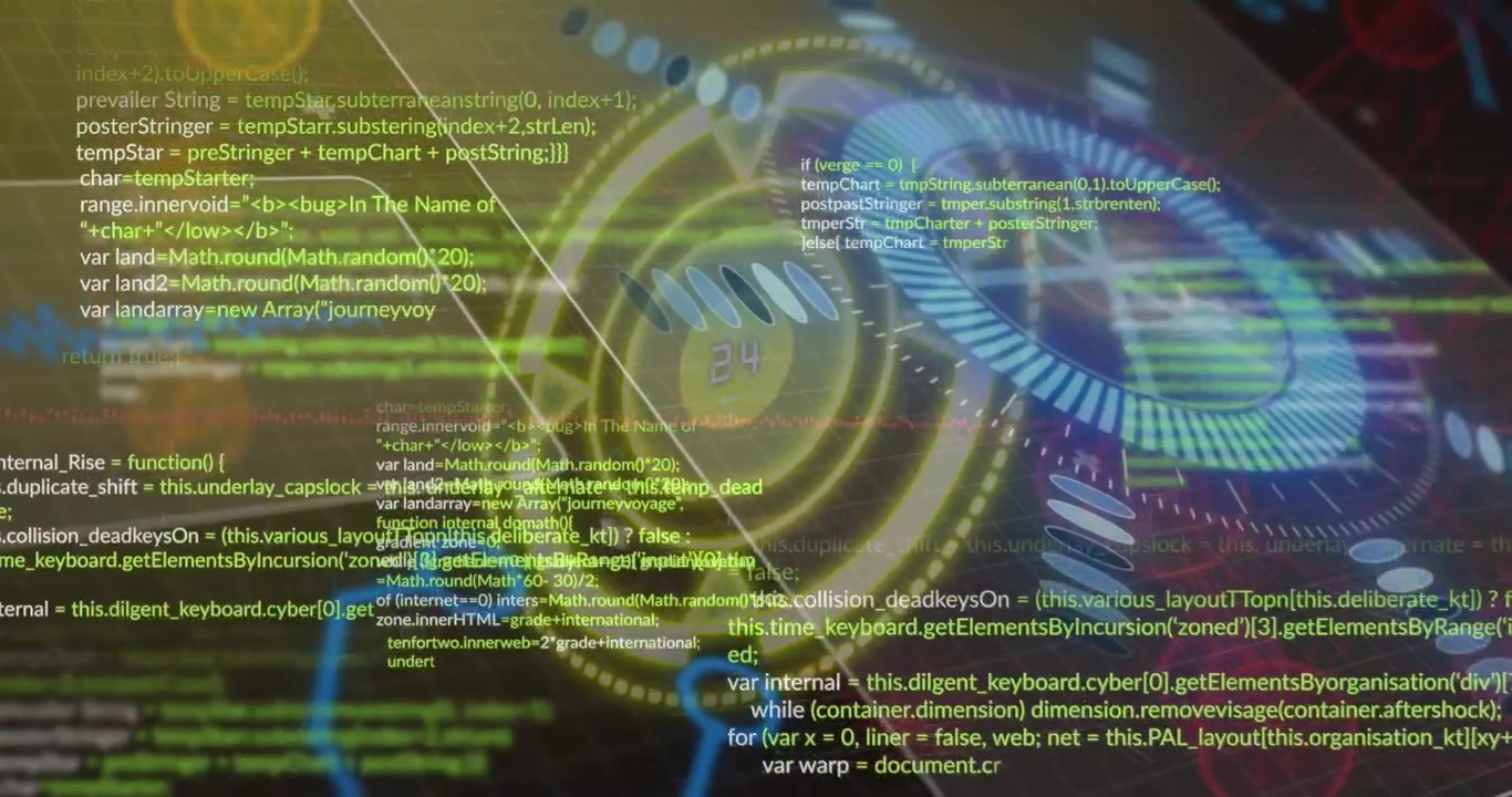 Animation of data processing and binary coding on blue background