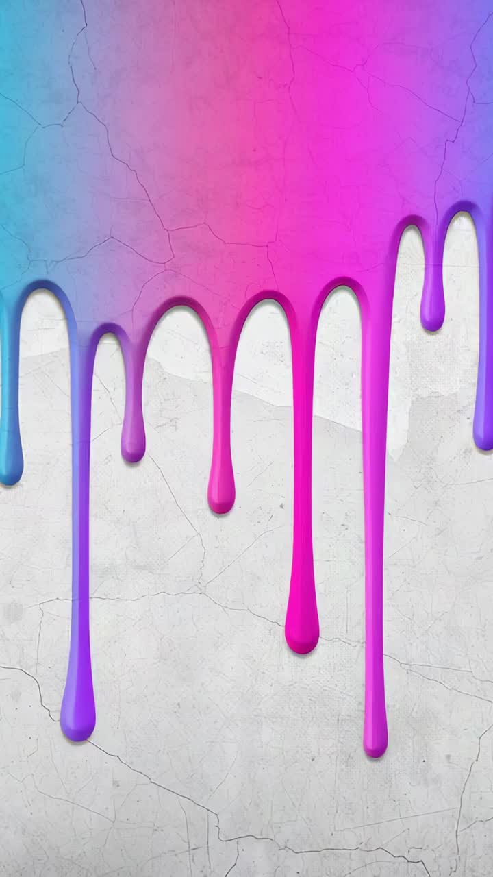 Vertical video: Top gradient pool starting paint dripping down cracked wall showing teardrop tips