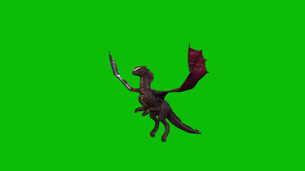 Dragon fantasy creature, monster, flying idle on green screen, perspective view seamless loop 3D animation.