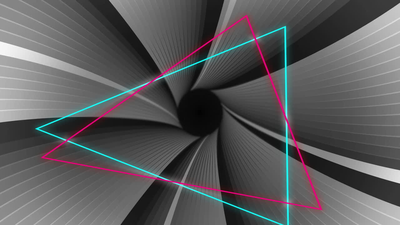 Animation of neon traingles over grey patterned background