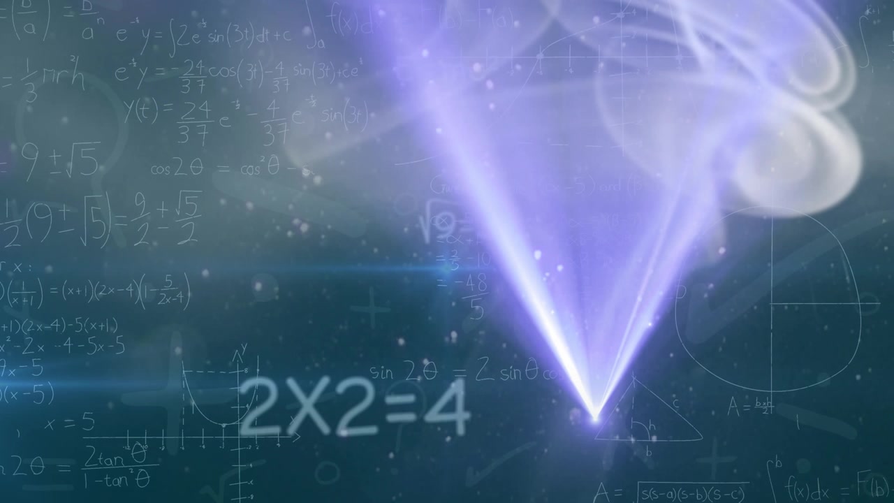 Animazione di formule chimiche ed elaborazione dati su una catena di DNA rotante.
