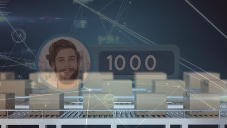 animación del procesamiento de datos sobre cajas en cinta transportadora
