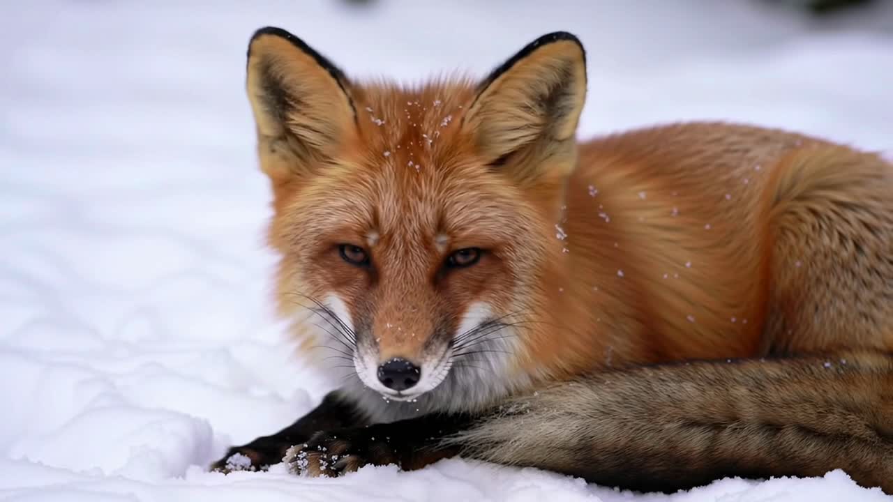 Beautiful Red Fox Resting in the Snow During a Winter Day