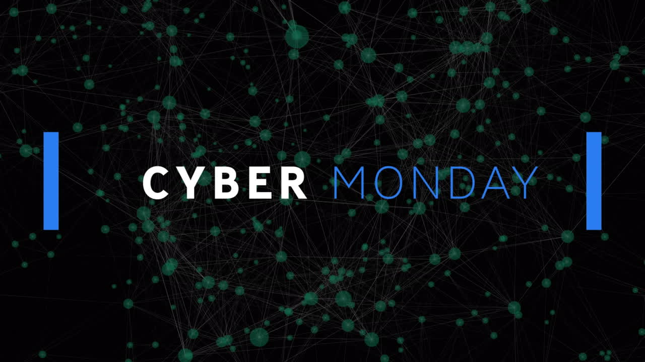 Animation of cyber monday sale text over networks of connections