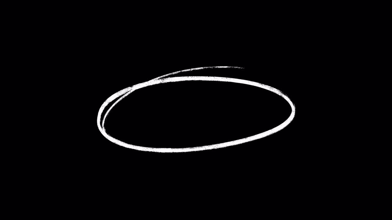 White Chalk Line Drawing an Oval Shape on Black Background