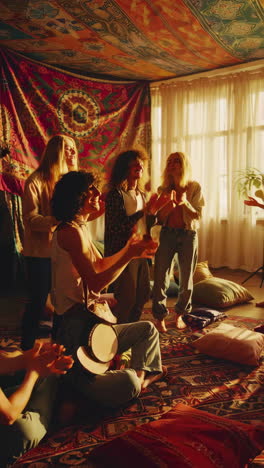friends having a music party at home