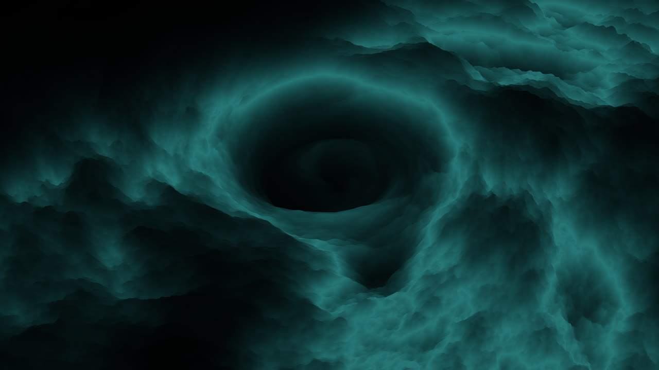 Enigmatisk mørk hvirvel med lysende kerne på himlen