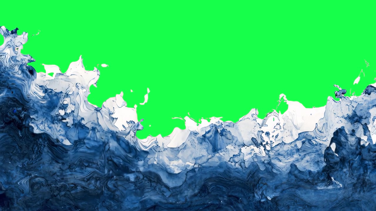 Abstract Blue and White Fluid Ink Motion on Green Screen