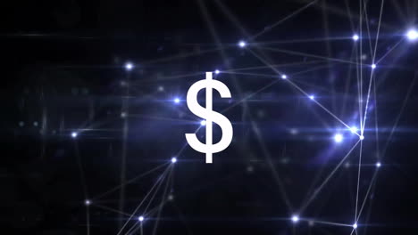 animating dollar sign with network connections and glowing nodes