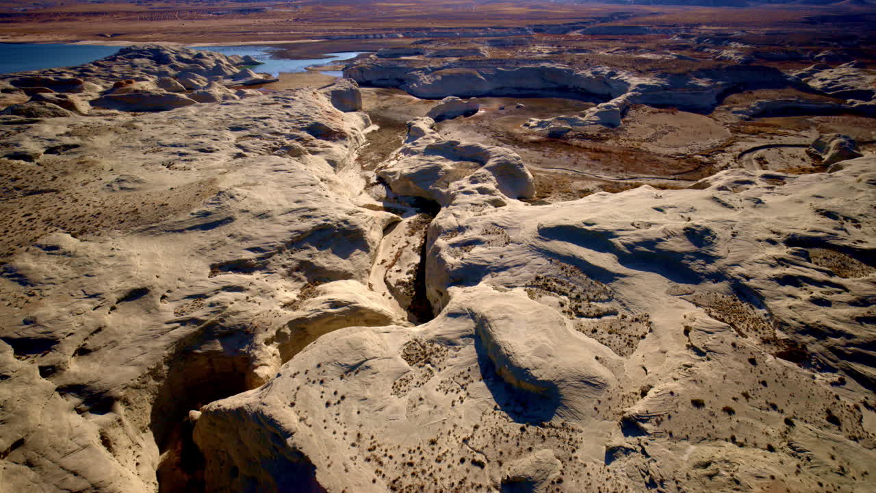 Drone shot flying over slot canyon near Lake powell in Page Arizona