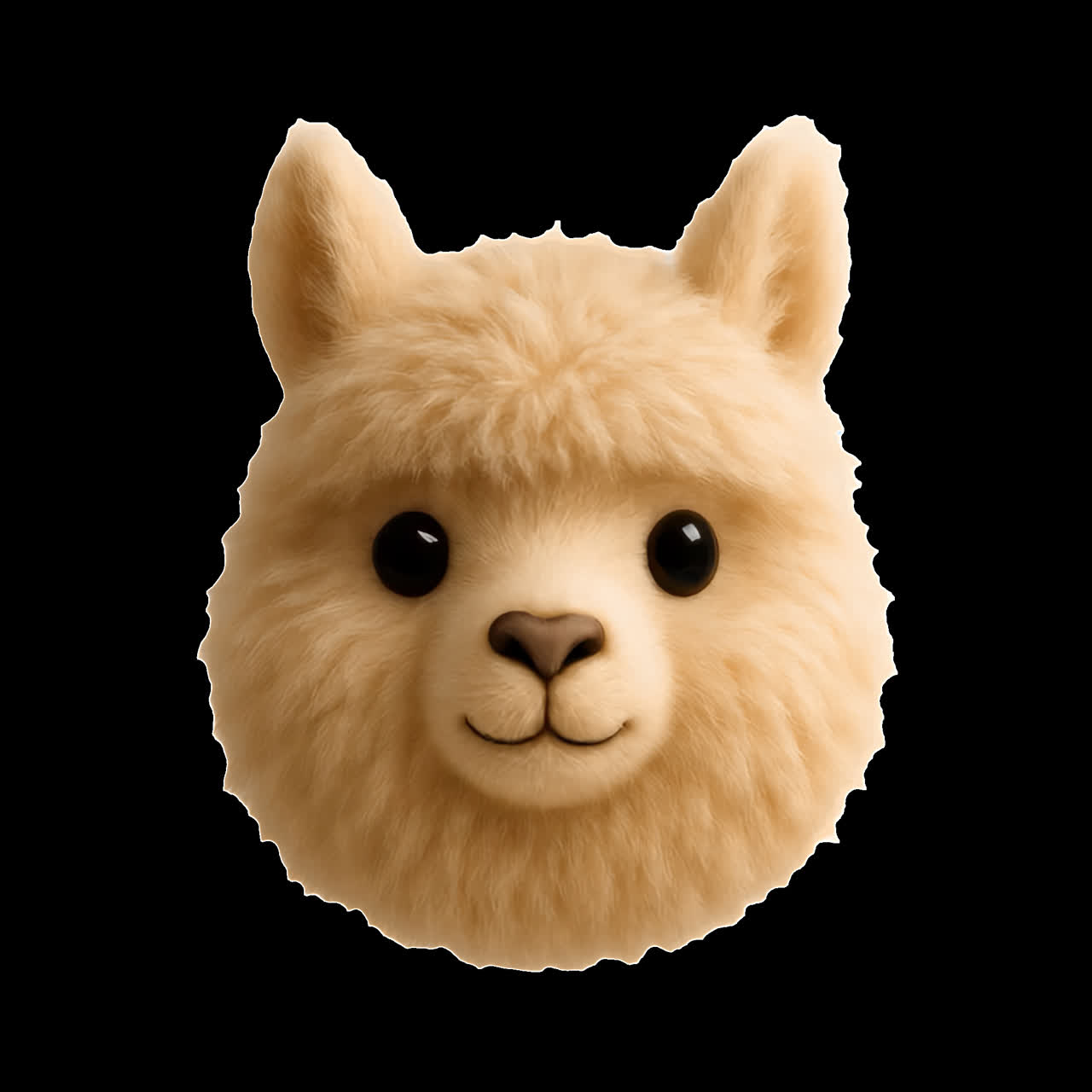 Cute alpaca emoji face animation isolated asset, transparent 4K video, alpha channel, ProRes 4444