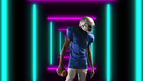 Animation-of-african-american-male-american-football-player-with-ball-over-shapes