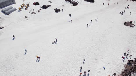 aerial view of people at ski resort portillo in chile - drone shot