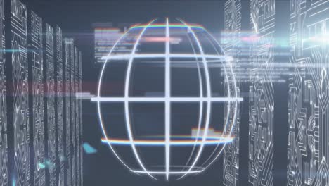 Animation-Von-Daten,-Integrierten-Schaltkreisen-Und-Globus-Auf-Schwarzem-Hintergrund