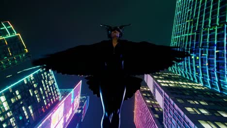 night flight superhero in a cyberpunk city