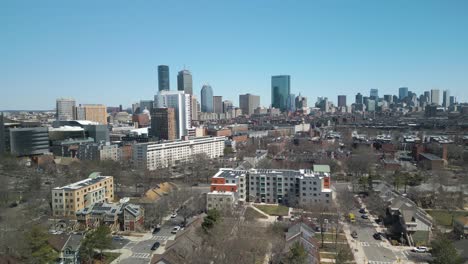 downtown boston - forward drone shot on typical spring day