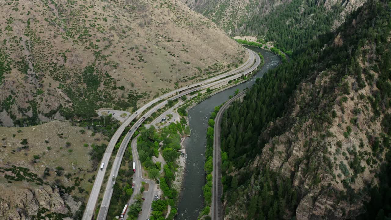 Interstate 70 running parallel to the Colorado River in Glenwood Canyon