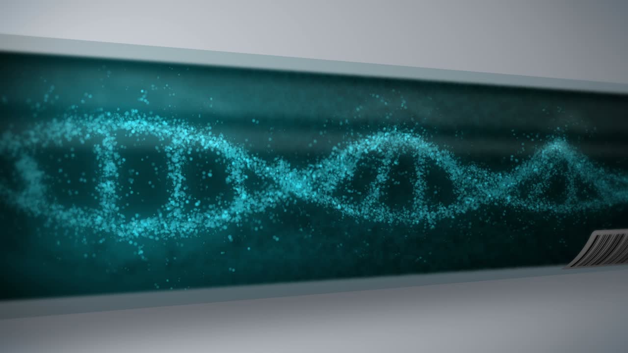 molécula de adn en tubo de ensayo. hélice de adn como símbolo para la genética. equipo de prueba. concepto de medicina y tecnología. animación de bucle.