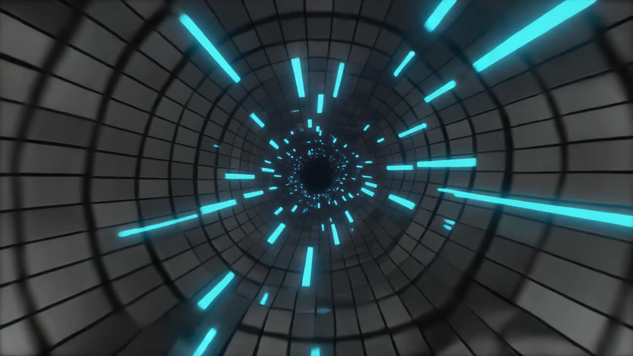 Futuristisk digital tunnel med glødende blå linjer