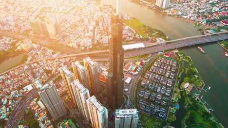 aerial view of ho chi minh city skyline and landmark 81 skyscraper in center of heart business at ho chi minh city downtown.