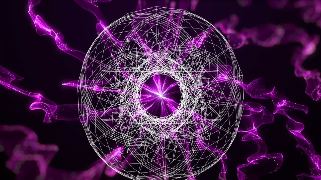animación del globo de la red de conexiones sobre senderos de luz púrpura sobre fondo negro