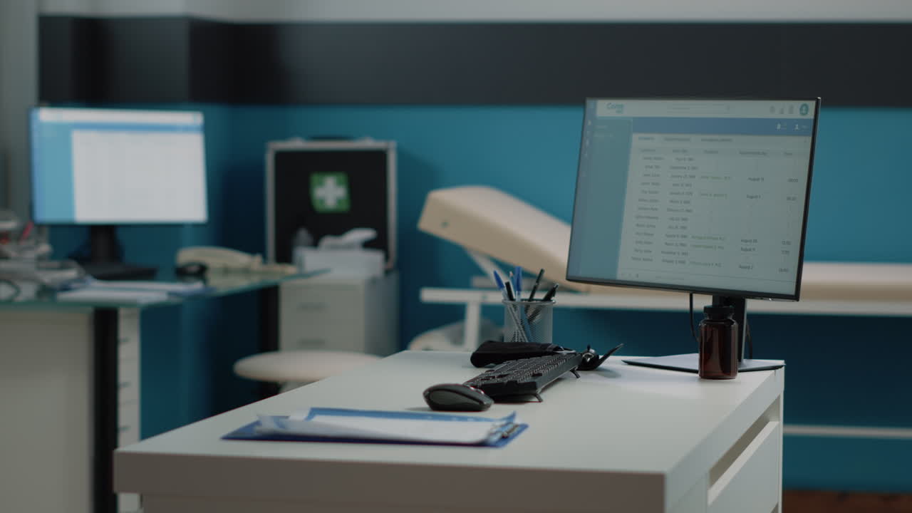 Doctor's office with medical equipment and computer