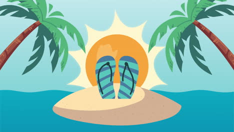 summer time animation with flip flops in island