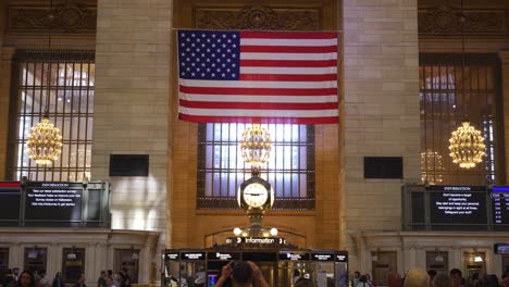 american flag in grand central terminal station in new york
