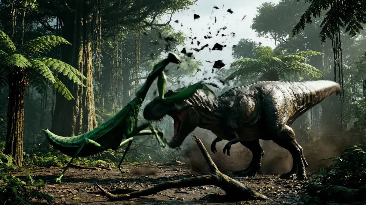 Epic Battle: Praying Mantis vs T-Rex in the Jungle