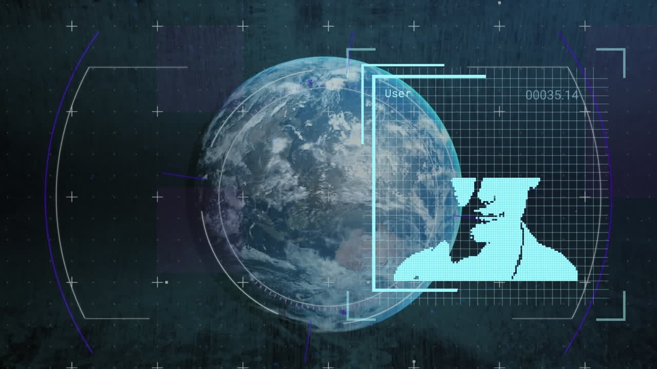 анимация биометрической обработки фотографий и данных по всему миру.