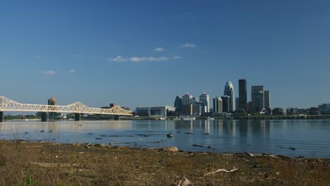 view of downtown louisville, bridge, water