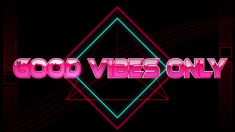 animation of good vibes only text over light trails on black background