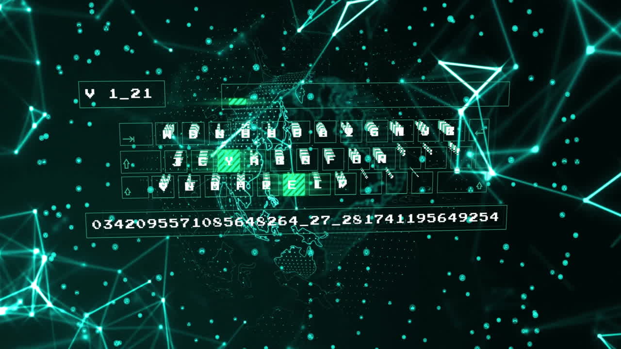 블랙 배경에 전 세계 데이터 처리 및 연결 네트워크의 애니메이션