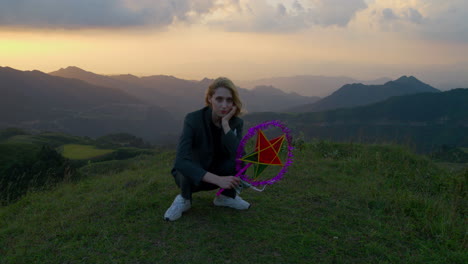 Slow-motion-shot-of-a-model-posing-holding-a-star-lantern-during-the-festival