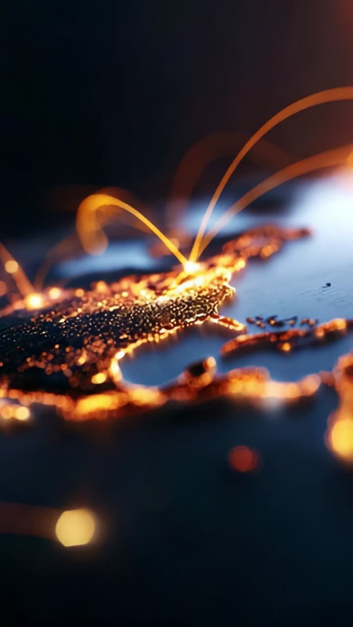 Illuminated Connections: A Glowing Map Unveiling Digital Pathways Across a Shimmering Topography of Light and Geographical Formations