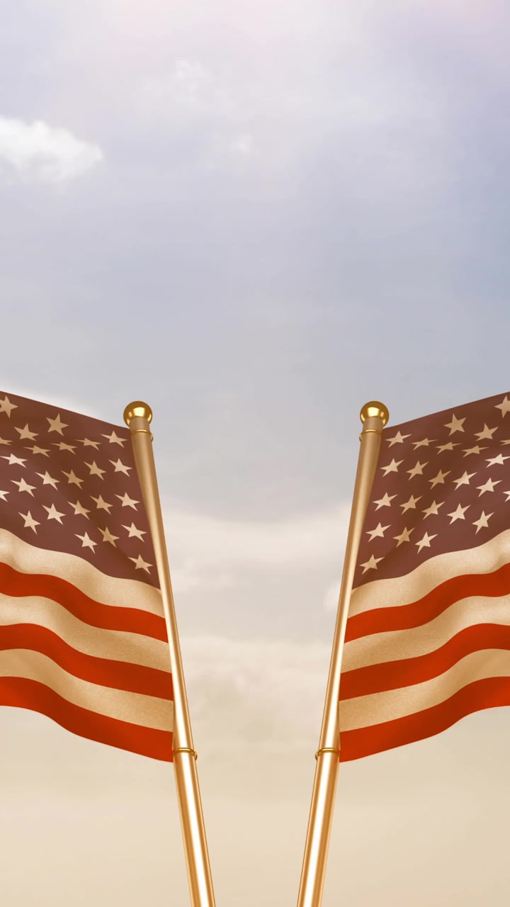 Composition of two flags of united states of america over sky with clouds
