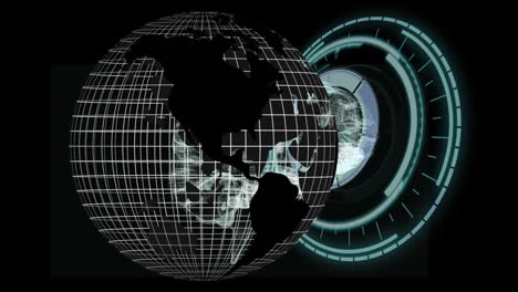 animation of globe and scope scanning on black background