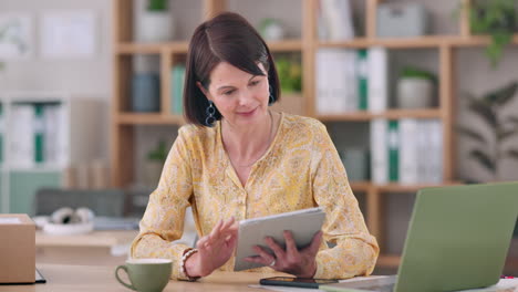 Startup,-laptop-and-woman-with-a-tablet