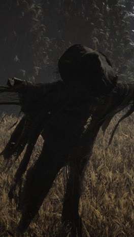 spooky scarecrow in a foggy field