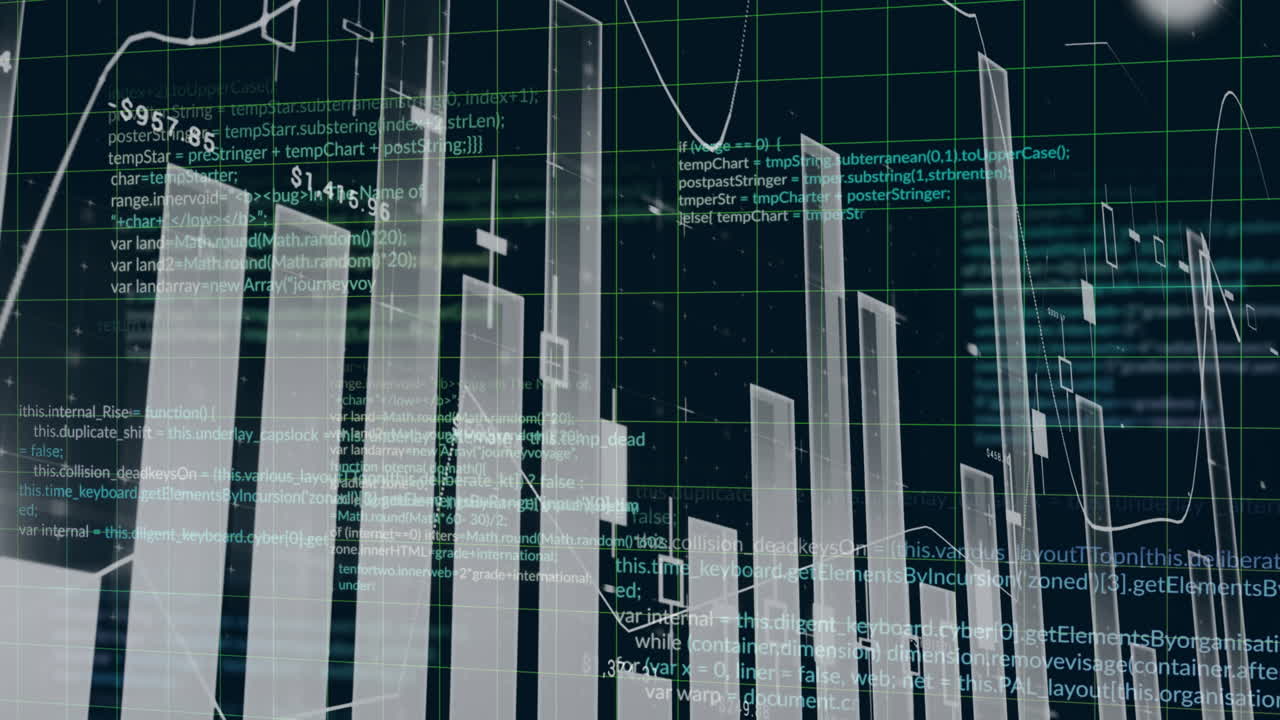 animación del procesamiento de datos sobre diagramas sobre fondo negro
