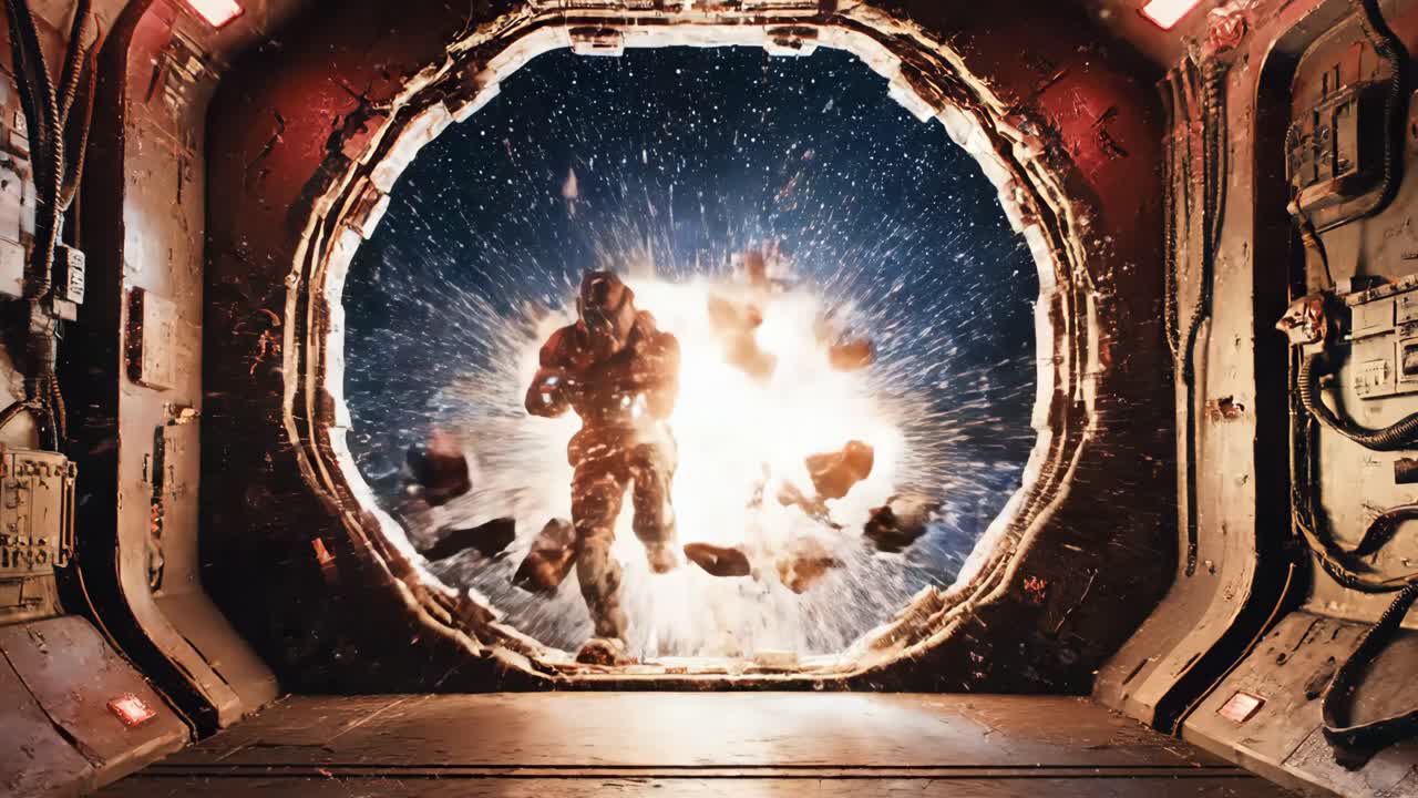 Futuristic Soldiers in a Spaceship Corridor