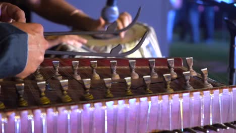 playing song in a dulcimer musical instrument closeup view