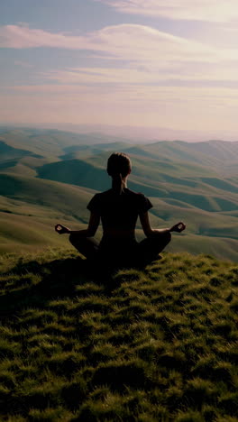 person meditating on a hilltop at sunset