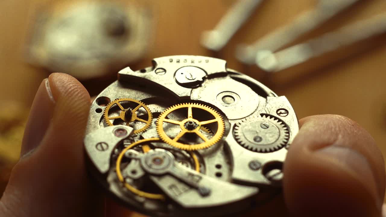 Mechanical watch repair process, close up